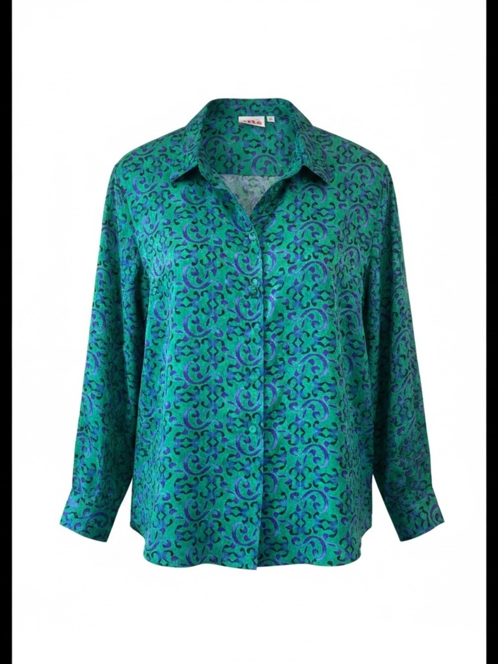 Alia Vintage  70’s NWOT Green Blue Black  Printed Button-Down Shirt